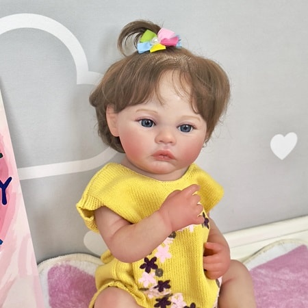 FINEALL Realistic Silicone Vinyl Baby Doll Awake Toddler Baby Doll Girl with Hand-Rooted Fiber Hair FA-1040