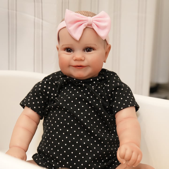 FINEALL Touch Real Silicone Vinyl Reborn Baby Doll Realistic Smiling Face Toddlers Girl with Hand-Drawing Hair