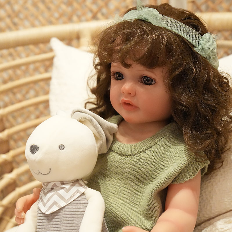 FINEALL Realistic Silicone Vinyl Baby Doll Awake Toddler Baby Doll Girl with Hand-Rooted Fiber Hair FA-014X