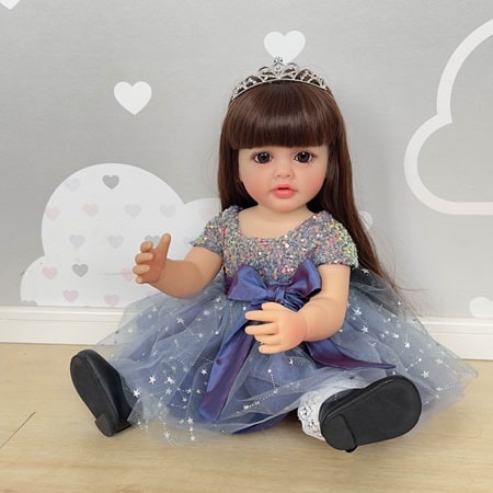 FINEALL Realistic Silicone Vinyl Baby Doll Awake Toddler Baby Doll Girl with Hand-Rooted Fiber Hair FA-809