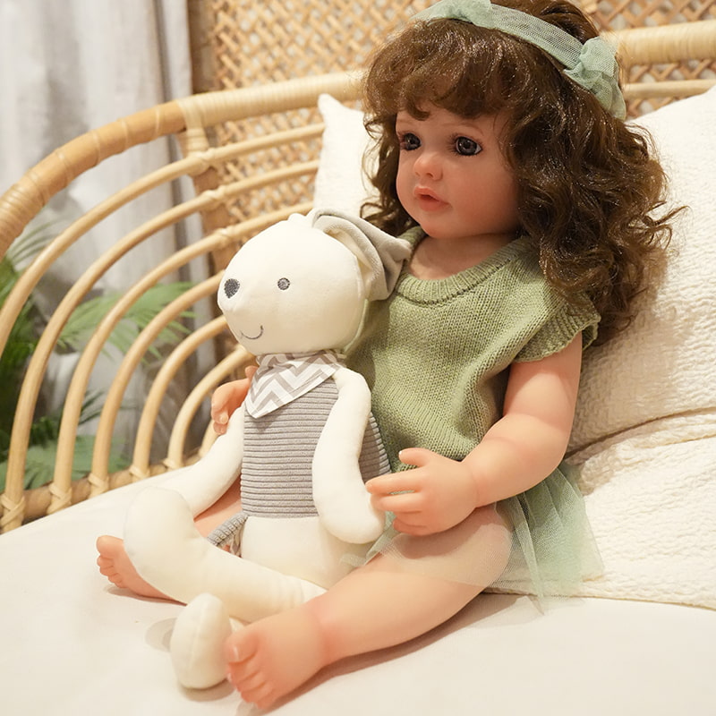 FINEALL Realistic Silicone Vinyl Baby Doll Awake Toddler Baby Doll Girl with Hand-Rooted Fiber Hair FA-014X