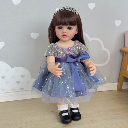 FINEALL Realistic Silicone Vinyl Baby Doll Awake Toddler Baby Doll Girl with Hand-Rooted Fiber Hair FA-809