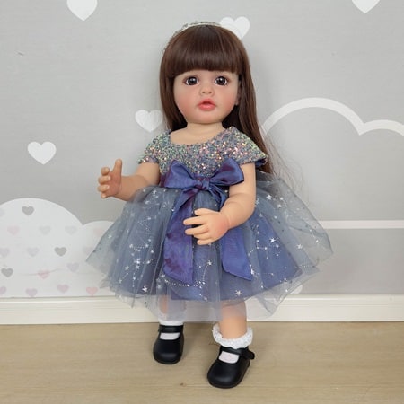 FINEALL Realistic Silicone Vinyl Baby Doll Awake Toddler Baby Doll Girl with Hand-Rooted Fiber Hair FA-809