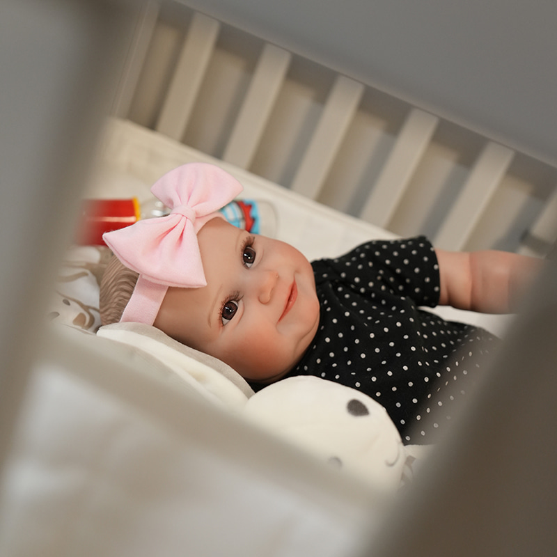 FINEALL Touch Real Silicone Vinyl Reborn Baby Doll Realistic Smiling Face Toddlers Girl with Hand-Drawing Hair