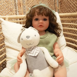 FINEALL Realistic Silicone Vinyl Baby Doll Awake Toddler Baby Doll Girl with Hand-Rooted Fiber Hair FA-014X