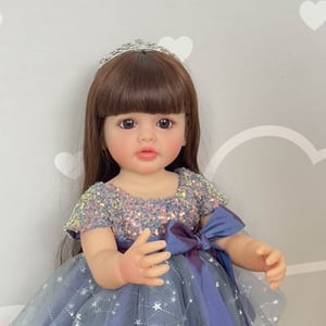 FINEALL Realistic Silicone Vinyl Baby Doll Awake Toddler Baby Doll Girl with Hand-Rooted Fiber Hair FA-809