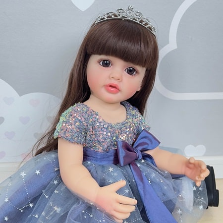 FINEALL Realistic Silicone Vinyl Baby Doll Awake Toddler Baby Doll Girl with Hand-Rooted Fiber Hair FA-809
