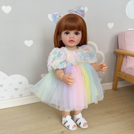 FINEALL Realistic Silicone Vinyl Baby Doll Awake Toddler Baby Doll Girl with Hand-Rooted Fiber Hair FA-806