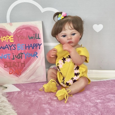 FINEALL Realistic Silicone Vinyl Baby Doll Awake Toddler Baby Doll Girl with Hand-Rooted Fiber Hair FA-1040